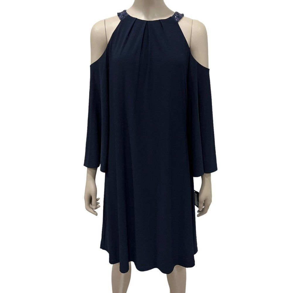 Ralph Lauren Pansy A-line Cold Shoulder Dress Sequin Halter Neck Navy Cocktail‎